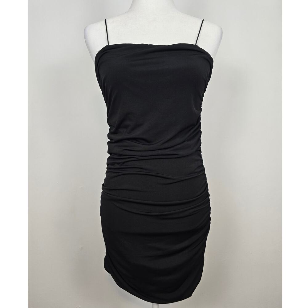AQUA Black Ruched Bodycon Mini Dress Size M Stretchy Cocktail Party
